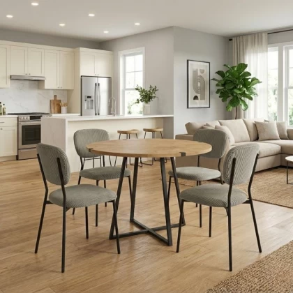 Σετ τραπεζαρία 5τμχ Rubes - Kevin Megapap χρώμα φυσικό οξιάς - λαδί Ø100x78εκ.