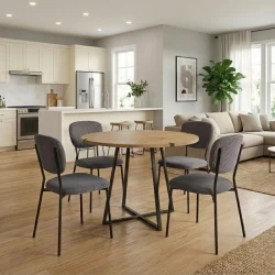 Σετ τραπεζαρία 5τμχ Rubes - Kevin Megapap χρώμα φυσικό οξιάς - γκρι Ø100x78εκ.