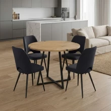 Σετ τραπεζαρία 5τμχ Rubes - Christy Megapap χρώμα φυσικό οξιάς - ανθρακί Ø100x78εκ.