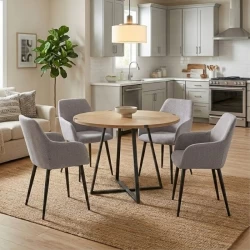 Σετ τραπεζαρία 5τμχ Rubes - Monica Megapap χρώμα φυσικό οξιάς - ανοιχτό μπεζ Ø100x78εκ.