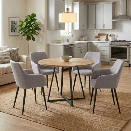 Σετ τραπεζαρία 5τμχ Rubes - Monica Megapap χρώμα φυσικό οξιάς - ανοιχτό μπεζ Ø100x78εκ.