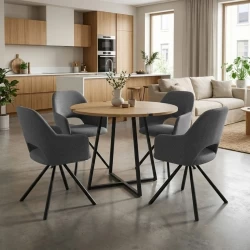 Σετ τραπεζαρία 5τμχ Rubes - Gabriel Megapap χρώμα φυσικό οξιάς - γκρι Ø100x78εκ.