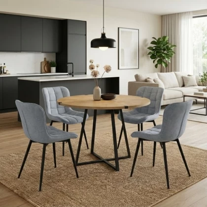 Σετ τραπεζαρία 5τμχ Rubes - Chiara Megapap χρώμα φυσικό οξιάς - γκρι Ø100x78εκ.