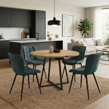 Σετ τραπεζαρία 5τμχ Rubes - Chiara Megapap χρώμα φυσικό οξιάς - πράσινο Ø100x78εκ.