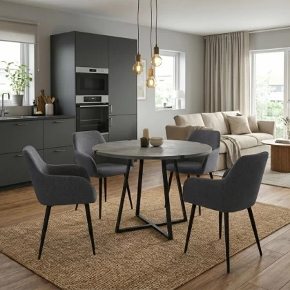 Σετ τραπεζαρία 5τμχ Rubes - Monica Megapap χρώμα γκρι σκυροδέματος - γκρι Ø100x78εκ.