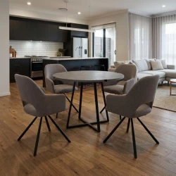 Σετ τραπεζαρία 5τμχ Rubes - Gabriel Megapap χρώμα γκρι σκυροδέματος - ανοιχτό μπεζ Ø100x78εκ.