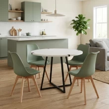 Σετ τραπεζαρία 5τμχ Rubes - Viva Megapap χρώμα λευκό - φυστικί Ø100x78εκ.