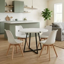 Σετ τραπεζαρία 5τμχ Rubes - Viva Megapap χρώμα λευκό - λευκό/φυσικό πόδι Ø100x78εκ.