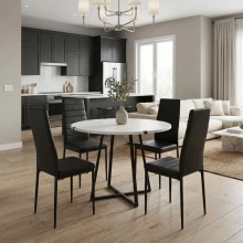 Σετ τραπεζαρία 5τμχ Rubes - Rosa Megapap χρώμα λευκό - μαύρο Ø100x78εκ.