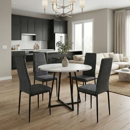 Σετ τραπεζαρία 5τμχ Rubes - Rosa Megapap χρώμα λευκό - γκρι Ø100x78εκ.