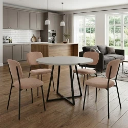 Σετ τραπεζαρία 5τμχ Rubes - Kevin Megapap χρώμα λευκό - μόκα Ø100x78εκ.