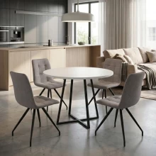 Σετ τραπεζαρία 5τμχ Rubes - Bianca Megapap χρώμα λευκό - ανοιχτό μπεζ Ø100x78εκ.