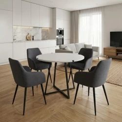 Σετ τραπεζαρία 5τμχ Rubes - Monica Megapap χρώμα λευκό - γκρι Ø100x78εκ.