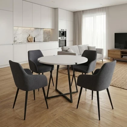 Σετ τραπεζαρία 5τμχ Rubes - Monica Megapap χρώμα λευκό - γκρι Ø100x78εκ.