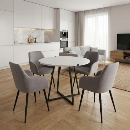 Σετ τραπεζαρία 5τμχ Rubes - Monica Megapap χρώμα λευκό - ανοιχτό μπεζ Ø100x78εκ.