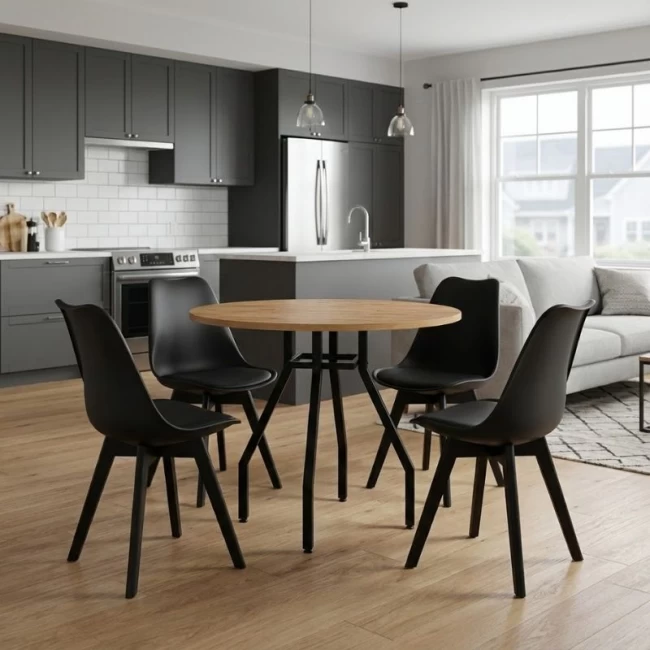 Σετ τραπεζαρία 5τμχ Roma - Viva Megapap χρώμα pine oak - μαύρο Ø80x75εκ.