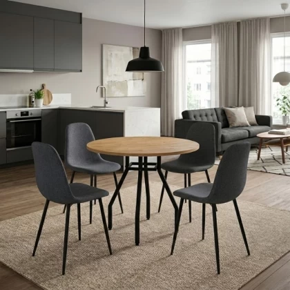 Σετ τραπεζαρία 5τμχ Roma - Iris Megapap χρώμα pine oak - γκρι Ø80x75εκ.