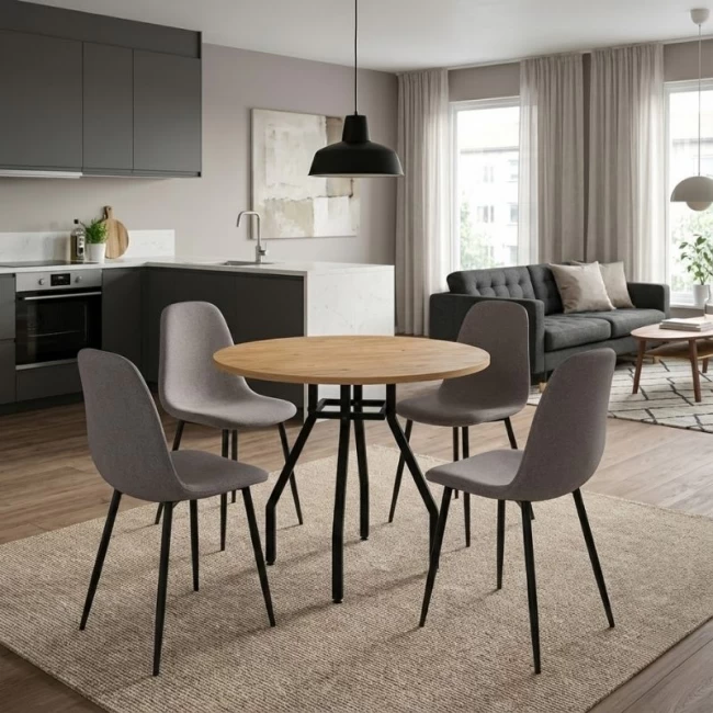 Σετ τραπεζαρία 5τμχ Roma - Iris Megapap χρώμα pine oak - ανοιχτό μπεζ Ø80x75εκ.