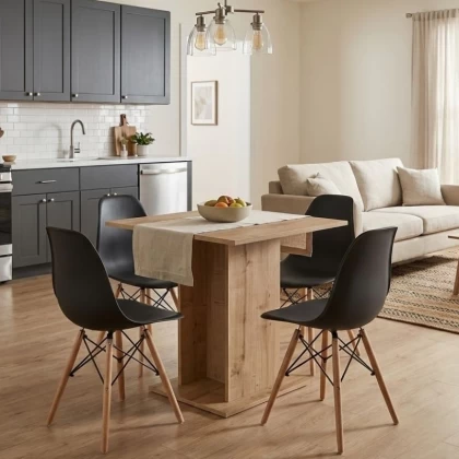 Σετ τραπεζαρία 5τμχ Allos - Nova Megapap χρώμα sapphire oak - μαύρο 75x75x77εκ.