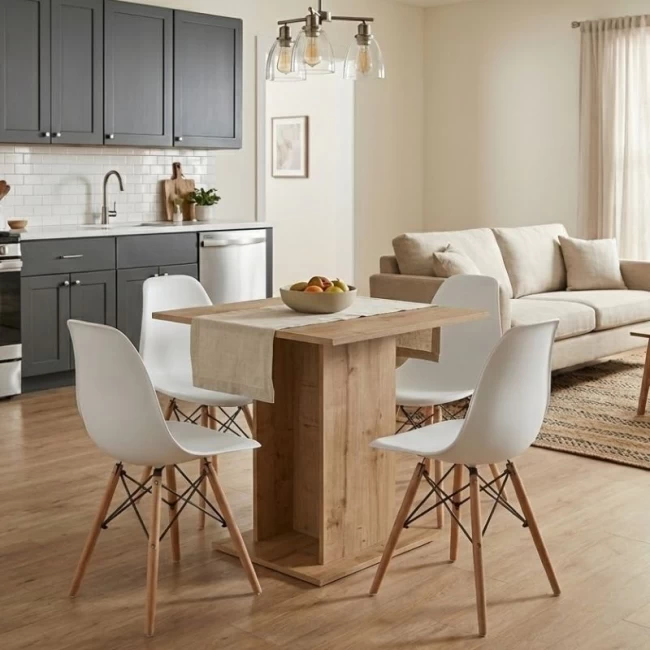 Σετ τραπεζαρία 5τμχ Allos - Nova Megapap χρώμα sapphire oak - λευκό 75x75x77εκ.