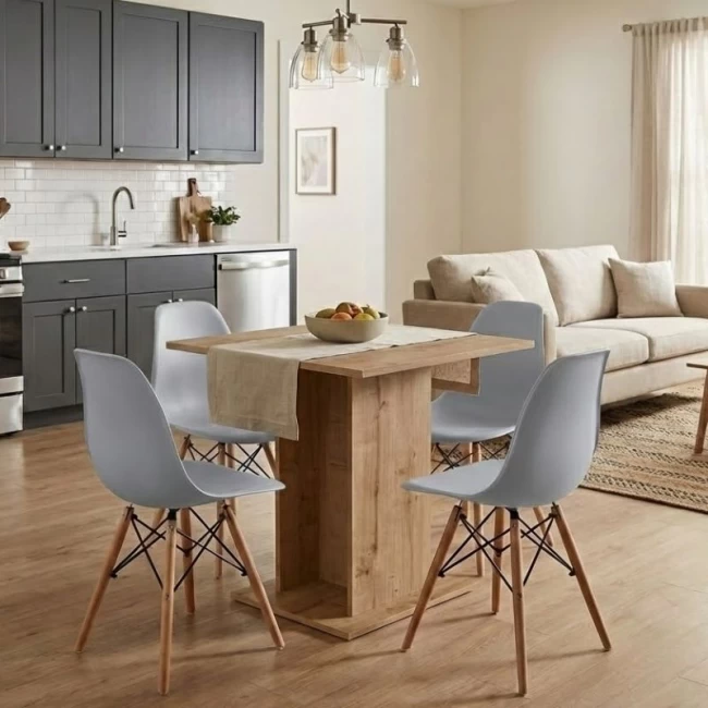 Σετ τραπεζαρία 5τμχ Allos - Nova Megapap χρώμα sapphire oak - γκρι 75x75x77εκ.