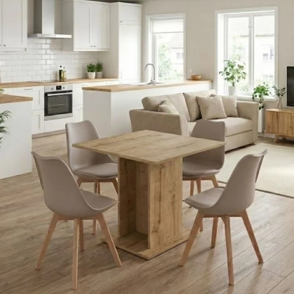 Σετ τραπεζαρία 5τμχ Allos - Viva Megapap χρώμα sapphire oak - cappuccino 75x75x77εκ.