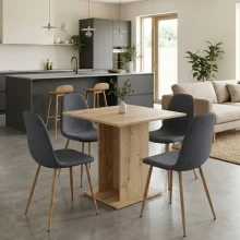 Σετ τραπεζαρία 5τμχ Allos - Iris Megapap χρώμα sapphire oak - γκρι/φυσικό πόδι 75x75x77εκ.