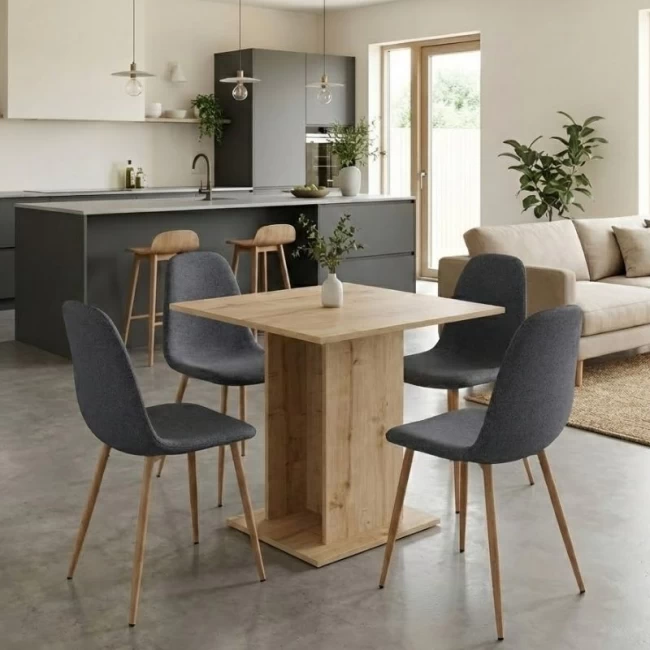 Σετ τραπεζαρία 5τμχ Allos - Iris Megapap χρώμα sapphire oak - γκρι/φυσικό πόδι 75x75x77εκ.