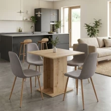 Σετ τραπεζαρία 5τμχ Allos - Iris Megapap χρώμα sapphire oak - ανοιχτό μπεζ/φυσικό πόδι 75x75x77εκ.