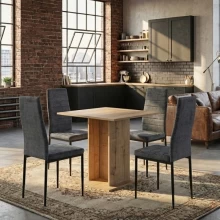 Σετ τραπεζαρία 5τμχ Allos - Rosa Megapap χρώμα sapphire oak - γκρι 75x75x77εκ.