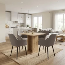 Σετ τραπεζαρία 5τμχ Allos - Monica Megapap χρώμα sapphire oak - ανοιχτό μπεζ 75x75x77εκ.