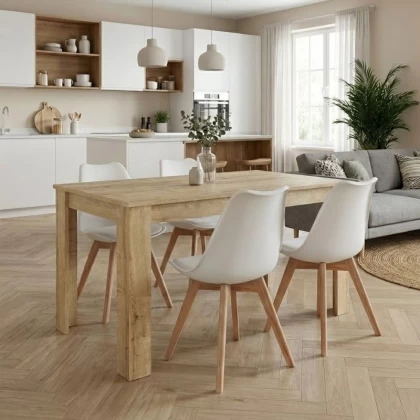 Σετ τραπεζαρία 5τμχ Darlen - Viva Megapap χρώμα sapphire oak - λευκό/φυσικό πόδι 125x72x74εκ.