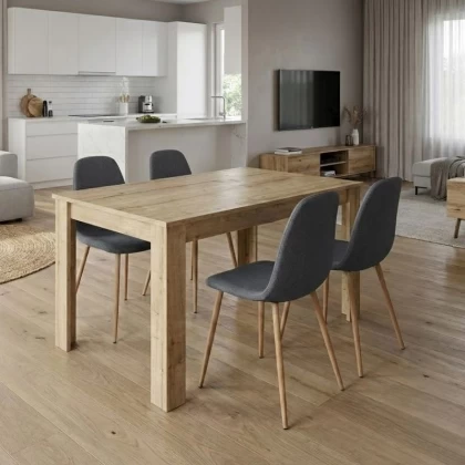 Σετ τραπεζαρία 5τμχ Darlen - Iris Megapap χρώμα sapphire oak - γκρι/φυσικό πόδι 125x72x74εκ.