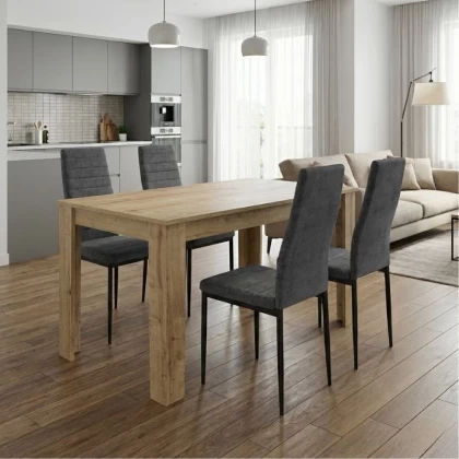 Σετ τραπεζαρία 5τμχ Darlen - Rosa Megapap χρώμα sapphire oak - γκρι 125x72x74εκ.