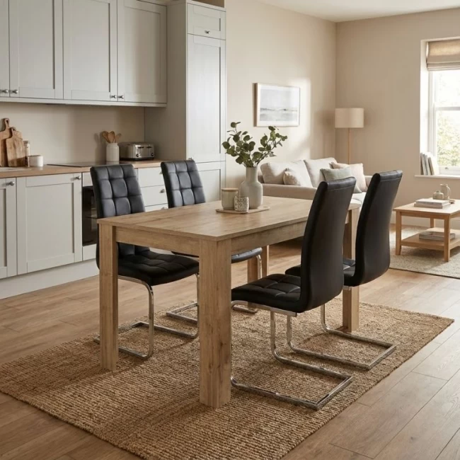 Σετ τραπεζαρία 5τμχ Darlen - Vela Megapap χρώμα sapphire oak - μαύρο 125x72x74εκ.