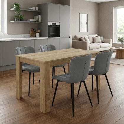 Σετ τραπεζαρία 5τμχ Darlen - Chiara Megapap χρώμα sapphire oak - γκρι 125x72x74εκ.