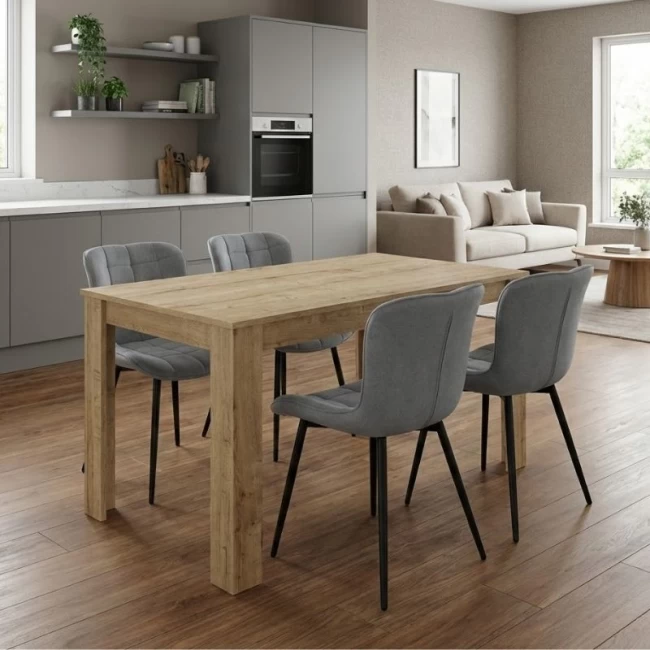 Σετ τραπεζαρία 5τμχ Darlen - Chiara Megapap χρώμα sapphire oak - γκρι 125x72x74εκ.