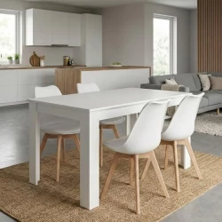 Σετ τραπεζαρία 5τμχ Darlen - Viva Megapap χρώμα λευκό - λευκό/φυσικό πόδι 125x72x74εκ.