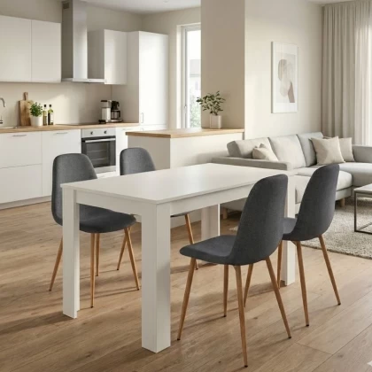 Σετ τραπεζαρία 5τμχ Darlen - Iris Megapap χρώμα λευκό - γκρι/φυσικό πόδι 125x72x74εκ.