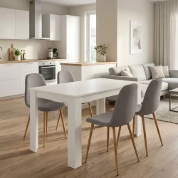 Σετ τραπεζαρία 5τμχ Darlen - Iris Megapap χρώμα λευκό - ανοιχτό μπεζ/φυσικό πόδι 125x72x74εκ.