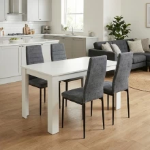 Σετ τραπεζαρία 5τμχ Darlen - Rosa Megapap χρώμα λευκό - γκρι 125x72x74εκ.