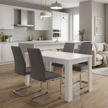 Σετ τραπεζαρία 5τμχ Darlen - Laura Megapap χρώμα λευκό - γκρι 125x72x74εκ.