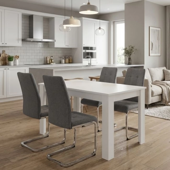 Σετ τραπεζαρία 5τμχ Darlen - Laura Megapap χρώμα λευκό - γκρι 125x72x74εκ.