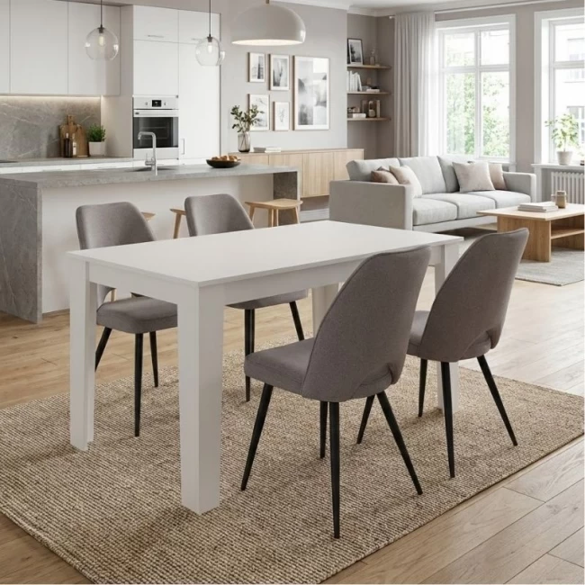 Σετ τραπεζαρία 5τμχ Darlen - Christy Megapap χρώμα λευκό - ανοιχτό μπεζ 125x72x74εκ.