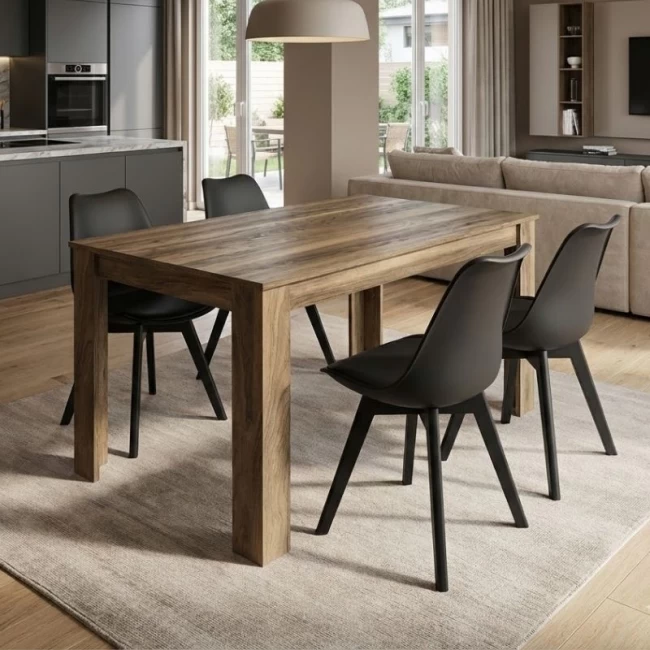 Σετ τραπεζαρία 5τμχ Darlen - Viva Megapap χρώμα καρυδί - μαύρο 125x72x74εκ.