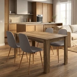 Σετ τραπεζαρία 5τμχ Darlen - Iris Megapap χρώμα καρυδί - ανοιχτό μπεζ/φυσικό πόδι 125x72x74εκ.