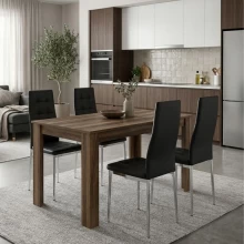 Σετ τραπεζαρία 5τμχ Darlen - Rosa Megapap χρώμα καρυδί - μαύρο/χρωμίου πόδι 125x72x74εκ.