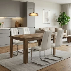 Σετ τραπεζαρία 5τμχ Darlen - Vela Megapap χρώμα καρυδί - λευκό 125x72x74εκ.