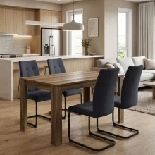 Σετ τραπεζαρία 5τμχ Darlen - Laura Megapap χρώμα καρυδί - ανθρακί 125x72x74εκ.