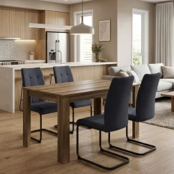 Σετ τραπεζαρία 5τμχ Darlen - Laura Megapap χρώμα καρυδί - ανθρακί 125x72x74εκ.